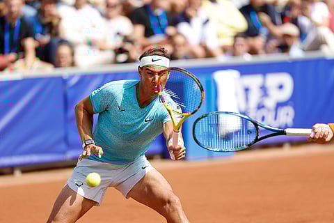 Rafael Nadal play a shot during Nordea Open ATP tournamen